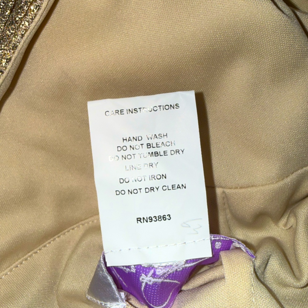 Hailey Paige Occasions Gold Cashmere V back strap ruched waist Style 5954 sz 22 - Picture 7 of 16
